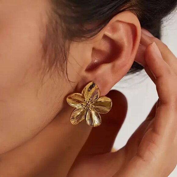 Jewelry - 14K Gold Womens Flower Earrings Ladies 14 Karat 925 Silver Floral Style Jewelry